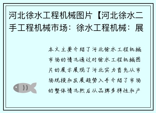 河北徐水工程机械图片【河北徐水二手工程机械市场：徐水工程机械：展现河北实力】